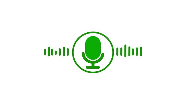 voice recording and podcast mic red color microphone button icon animation, audio microphone icon animation. Audio microphone wife looping.