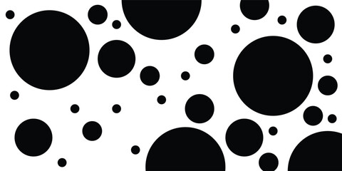 Abstract black polka dot pattern on a white background. Minimalist geometric random circles texture element for modern horizontal banner decoration. © Ruddin
