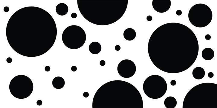Abstract black polka dot pattern on a white background. Minimalist geometric random circles texture element for modern horizontal banner decoration.