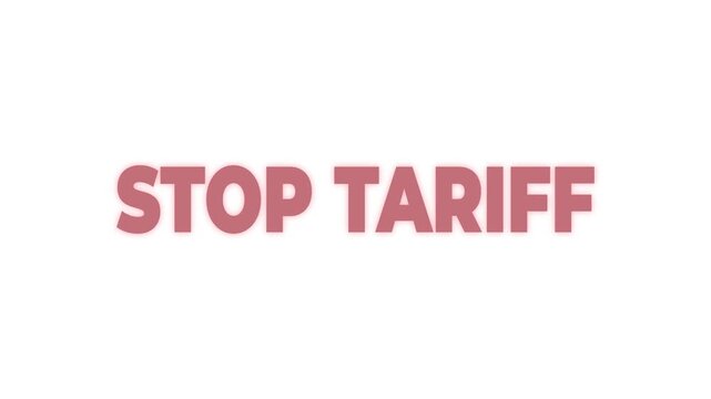 Stop tariff message red neon glow flashing animation for anti tariff awareness on black