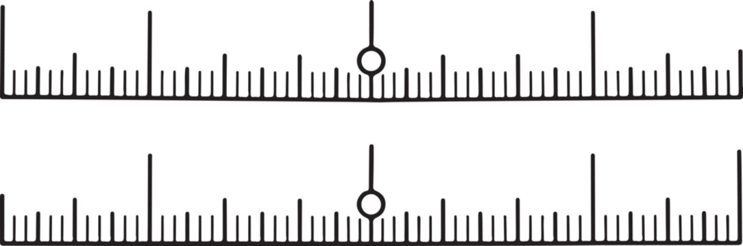 Horizontal ruler scale with measurement markings and sliding pointer indicator for scientific precision tools and industrial gauge.