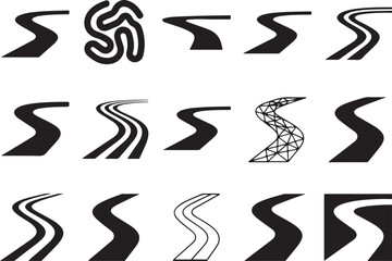Fototapeta premium Set of various curved roads and winding paths, abstract top-down views for transportation concepts.