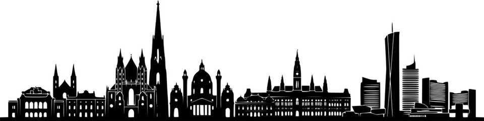 Fototapeta premium Vienna Skyline Silhouette Vector Illustration in Transparent Background Line Art Style 