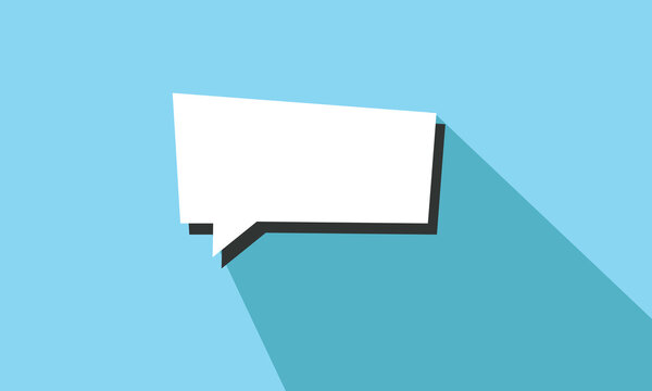 A white speech bubble with a long shadow on a teal background