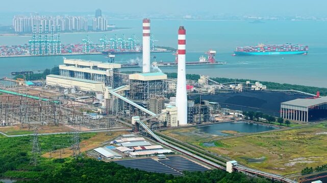 Power Plant Aerial Drone Orbit Close-Up &mdash; Tanjung Bin Malaysia 4K