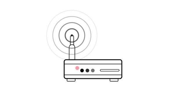 Network Router Icon Animation on a Black Background.Wireless router sending strong internet signal for network connectivity and digital communication
