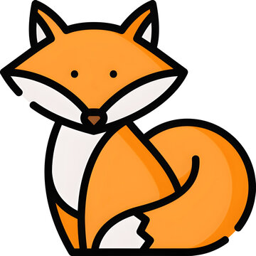A cute cartoon fox illustration with orange fur and white accents isolated on a black background