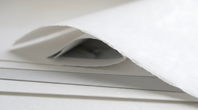 A close up view of a white paper corner being peeled back to reveal a dark shadow underneath