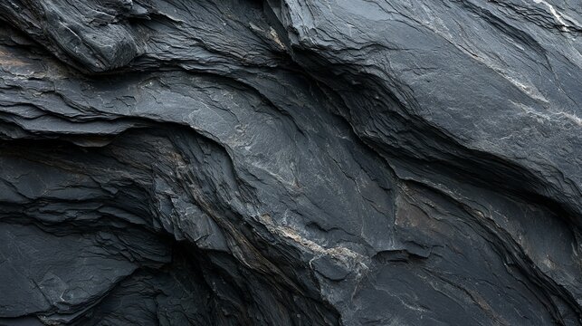 Dark gray slate rock texture showcases layered surfaces, conveying natural strength and subtle chromatic harmony