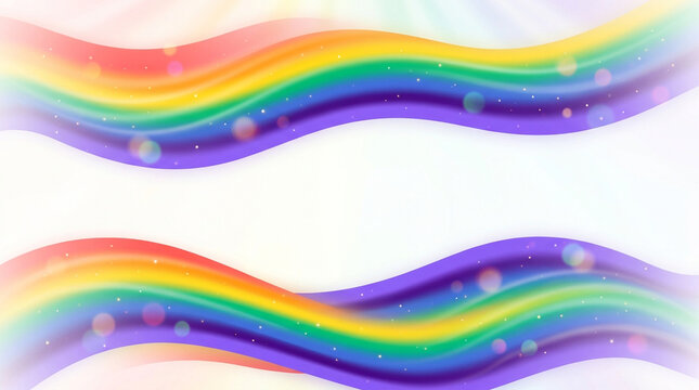Vibrant rainbow wave background, colorful abstract spectrum border, bright flowing lines with bokeh light effects for creative design