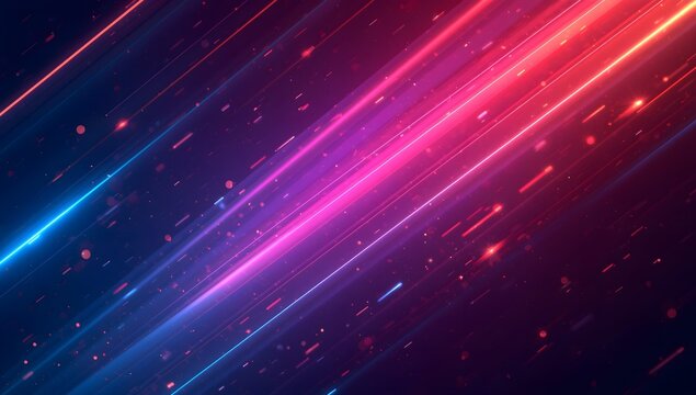Abstract Neon Light Rays and Speed Motion Lines Background in Blue and Pink