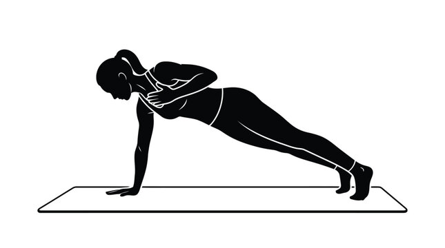 Black and white plank exercise silhouette illustration isolated on white background
