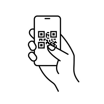 Hand holding a mobile phone scanning a qr code icon