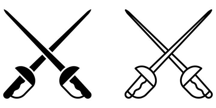 Crossed fencing sabre swords icons on transparent alpha background.