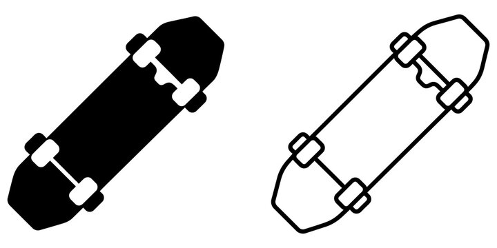 Black skateboard icon silhouette set isolated on checkered backdrop.