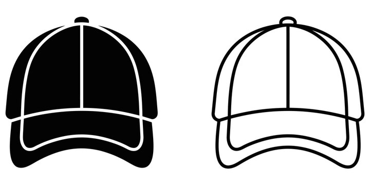 Baseball cap headwear graphic set isolated on checkered grid pattern.