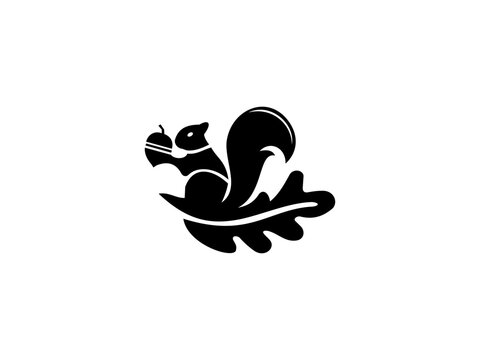 squirrel with leaf logo vector svg organic nature animal silhouette icon