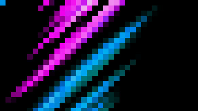 Abstract pixel art background with pink and blue light rays