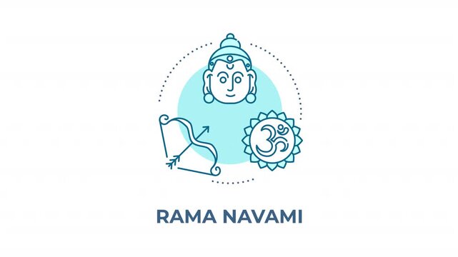 Rama navami blue concept icon animation. Traditional hindu holiday celebration. Spiritual spring seasonal commemoration. Cyan circular animated abstract idea. HD video with alpha channel