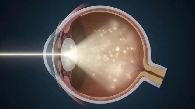Glossy eye rotates against plain background