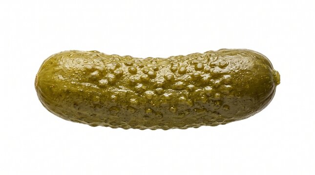 Single Whole Green Pickle Isolated on White Background