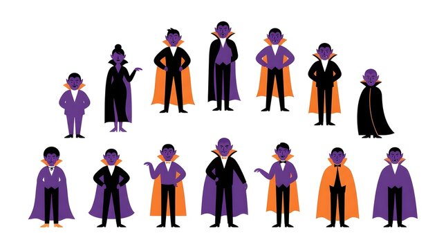 Set of flat vector vampire character illustrations for Halloween design projects