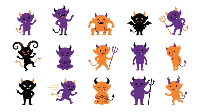 Cute Halloween Devil Clipart Set with Cartoon Demons and Little Monsters