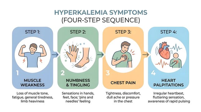 Hyperkalemia Symptoms Medical Infographic Illustrating Step by Step Stages.