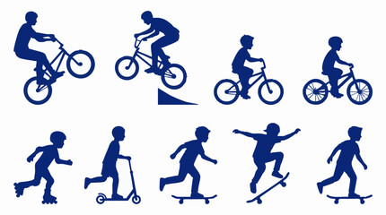 Fototapeta premium Children and teens engaged in various action sports silhouettes