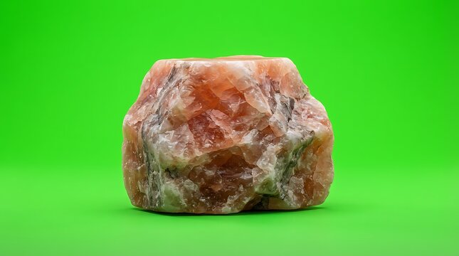 A natural himalayan pink salt lamp base isolated against a vibrant green screen
