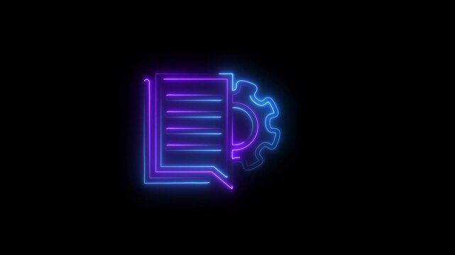 Neon line Document settings with gears icon isolated on black background. Software update, transfer protocol, teamwork tool management.