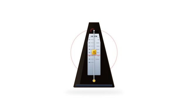 Classic black metronome ticking animation with pendulum swinging on white background