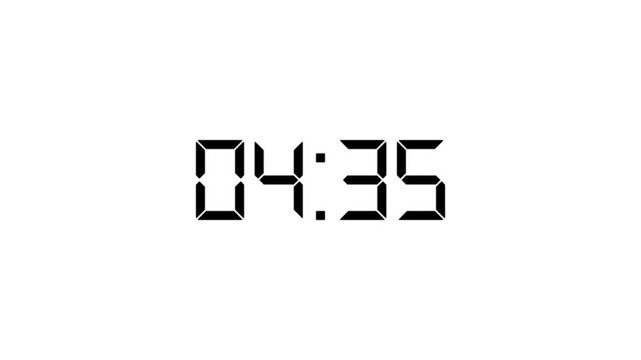 Countdown timer animation of 5 minutes on transparent background .