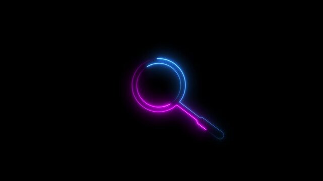 Neon Magnifying glass animation icon on transparent background.Neon search icon, searching concept.