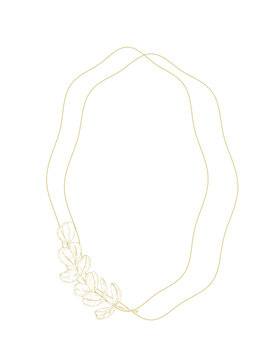 Vector eucalyptus frame template with golden abstract border. Modern vertical background with blank copy space for wedding invitation. Elegant botanical leaf sketch. Minimalist luxury banner with empt
