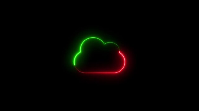 Neon cloud icon animation on black background.