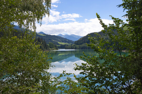 Lake Valdaora is an artificial reservoir in the upper Puster Valley in Italy.