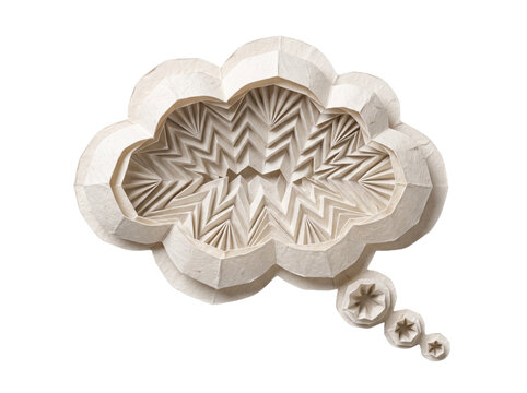 Isolated white origami cloud speech bubble made of layered folded paper sheets transparent background