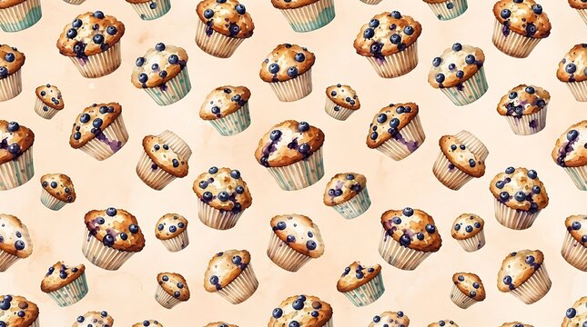 seamless pattern of blueberry muffins