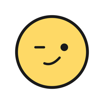A yellow face with one closed line-eye and one open dot eye, paired with a playful curved smile, symbolizing a flirty or teasing wink.