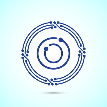 Blue tech circular letter O logo on white backdrop for corporate identity.