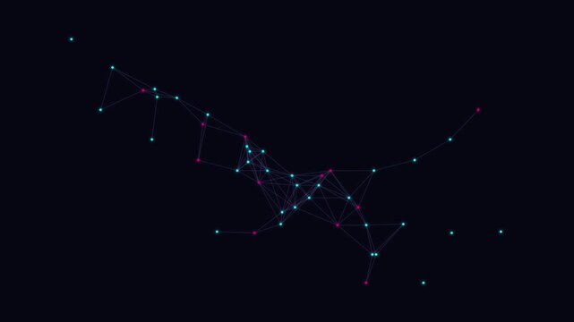 Abstract digital network animation, glowing plexus connection lines on dark background, futuristic data visualization for technology and science