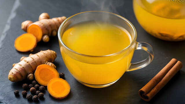 Turmeric herbal tea with orange and spice