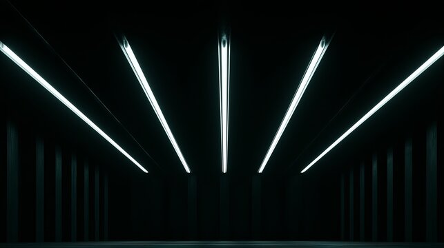 Abstract lines and glowing light streaks converge within a dark, modern architectural space, representing innovation and futuristic design
