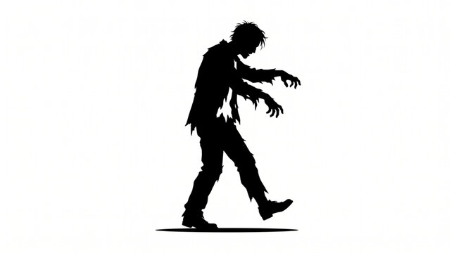 Black silhouette of a walking zombie with ragged clothes