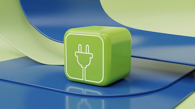 Green energy concept with electric plug symbol representing clean power, renewable technology and energy efficiency