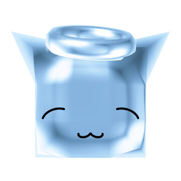 Low Poly Crystal Angel Cat 3D Blue Glossy Halo Kawaii Frutiger Aero Element PNG