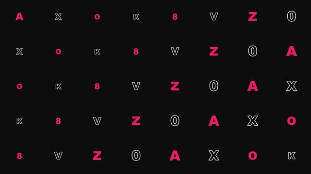 Kinetic typography background with scrolling pink and white letters. Modern alphabet motion graphics. Abstract digital text animation.
