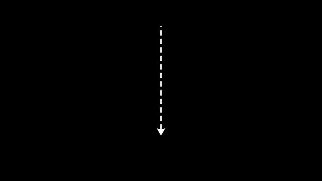 Dotted line arrow animation. Downward Zigzag Arrow Animation. Zigzag arrow pointing down. Black screen, 4k video