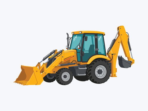 Yellow backhoe loader construction machinery vector graphic